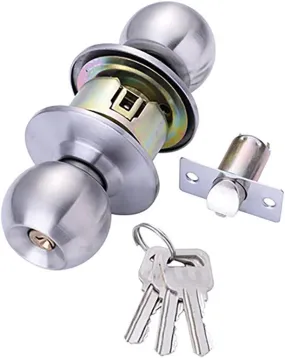 Entrance Door Handles Set Passage Entry Door Lock Knobs Privacy Locks   3 Keys - Silver