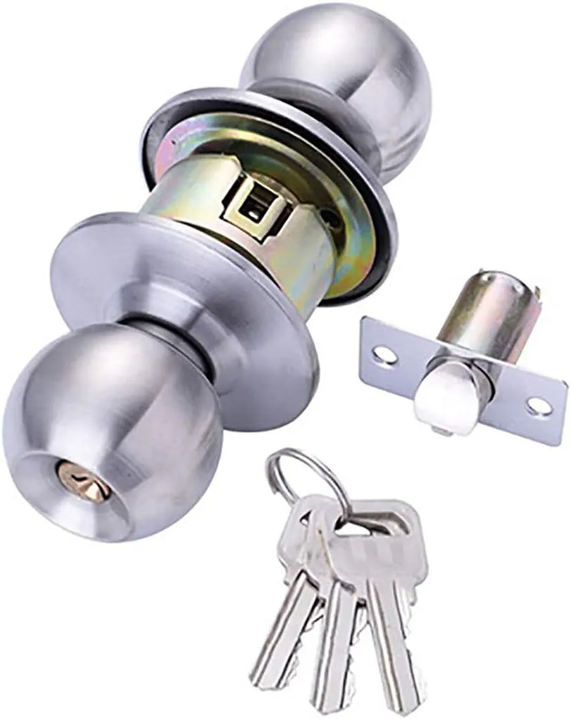 Entrance Door Handles Set Passage Entry Door Lock Knobs Privacy Locks   3 Keys - Silver