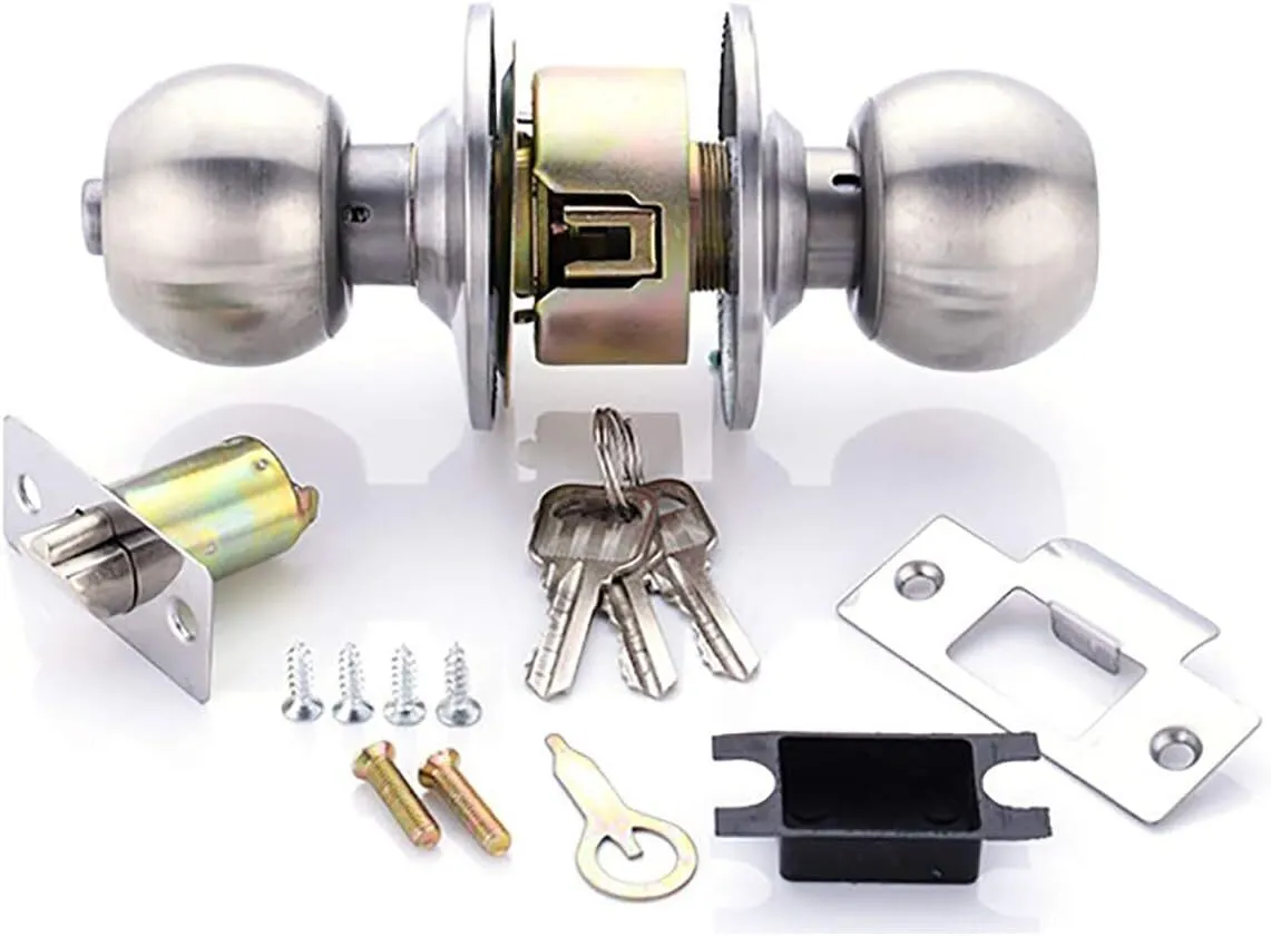 Entrance Door Handles Set Passage Entry Door Lock Knobs Privacy Locks   3 Keys - Silver