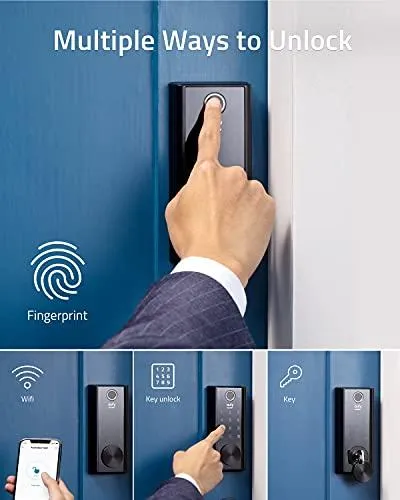eufy Security Smart Lock Touch & Wi-Fi, Fingerprint Scanner, Keyless Entry Door Lock, Smart Wi-Fi Lock, Bluetooth Electronic Deadbolt, Touchscreen Keypad, BHMA Certified, IP65 Weatherproofing