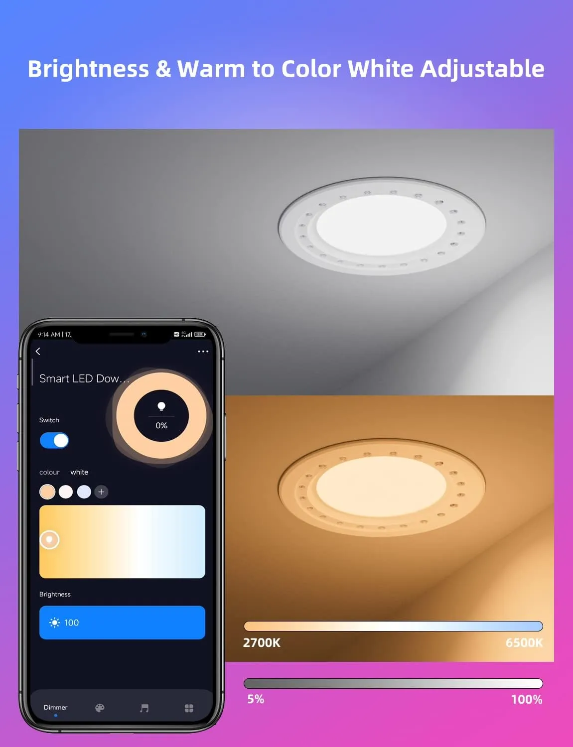 Explore Versatile 4-Pack 6 Inch Smart Recessed Lighting with RGBWW and Multi-Control