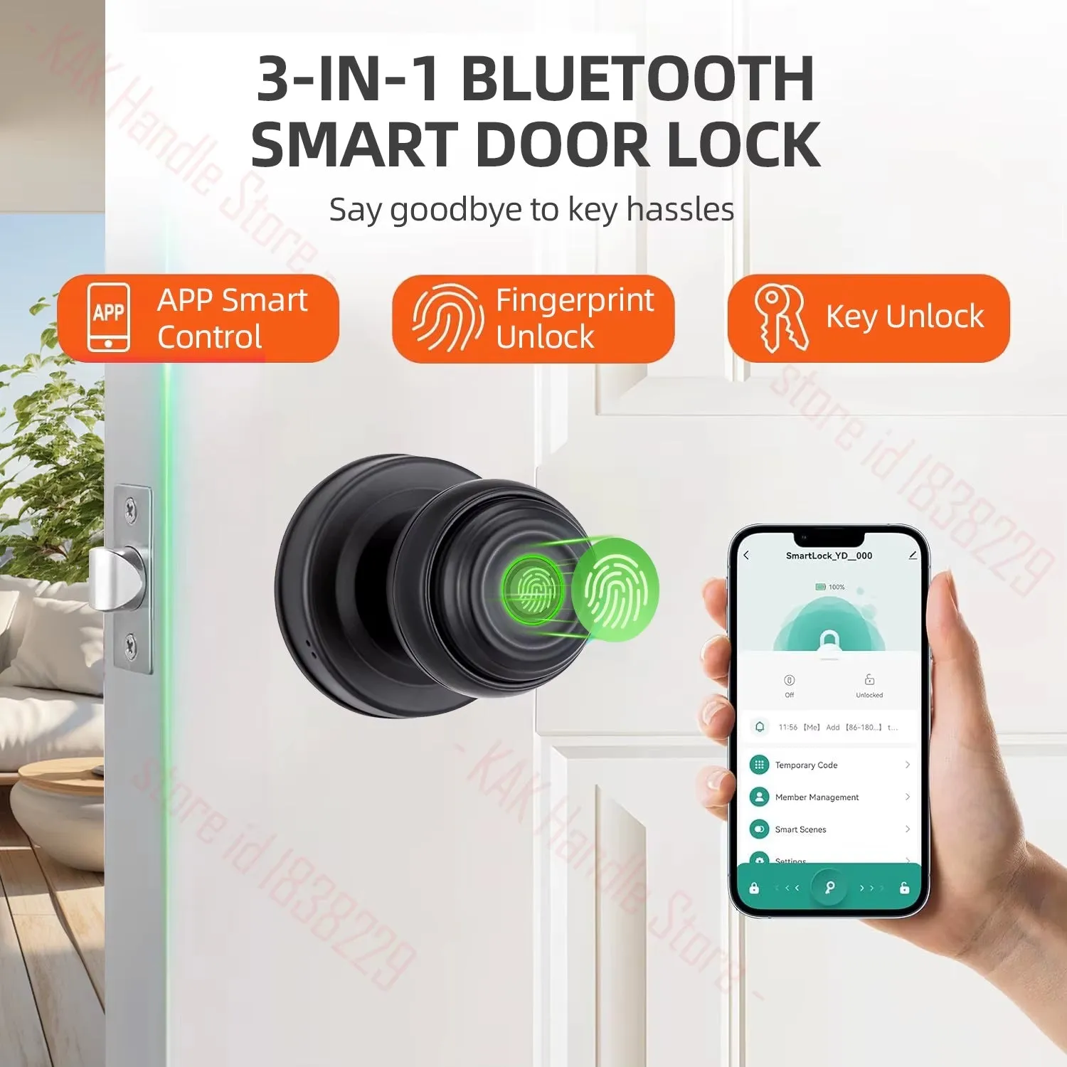 Fingerprint Door Lock with Knob Cylinder