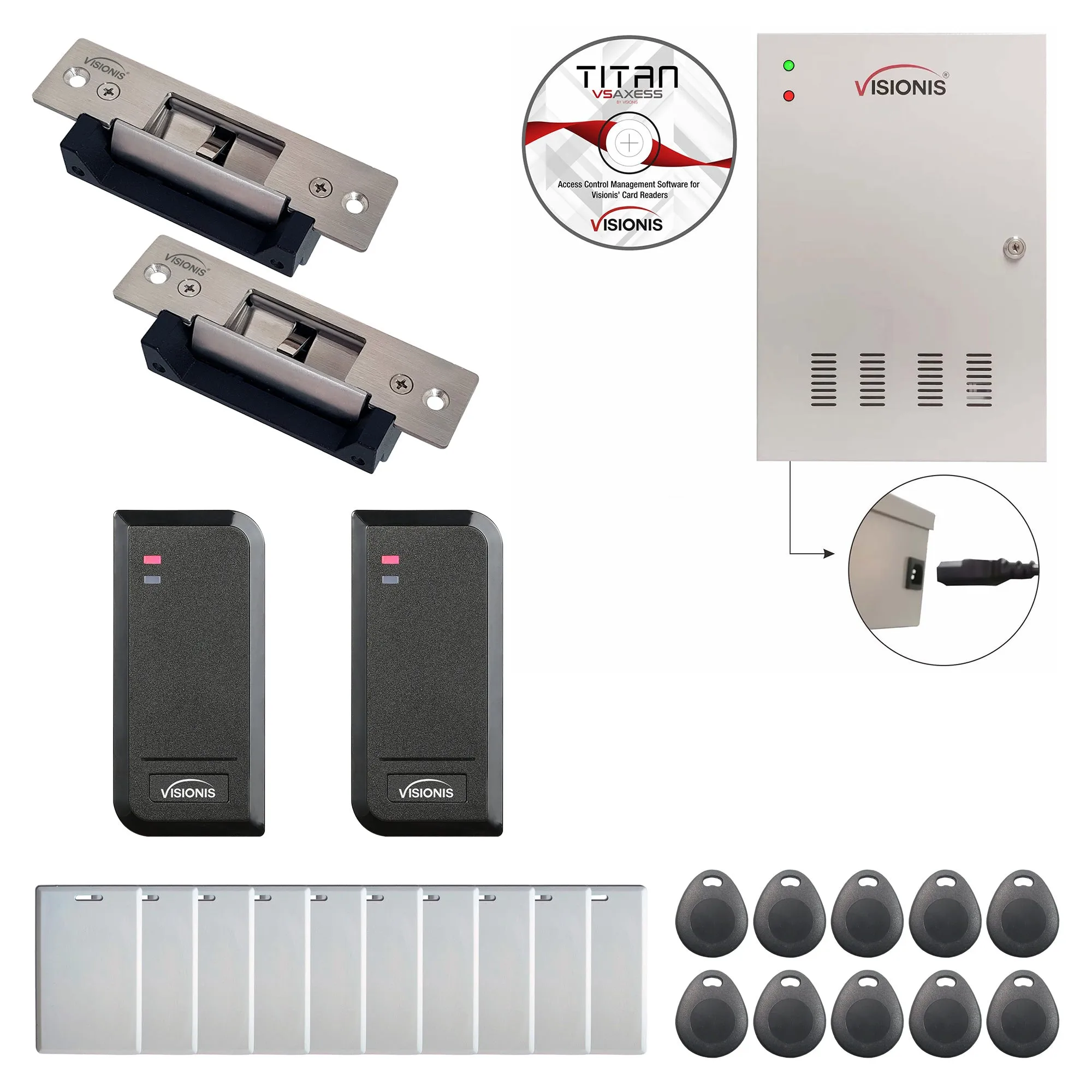 FPC-6164 Two Doors Access Control Electric Strike Fail Safe And Fail Secure Adjustable Time Attendance TCP / IP RS485 Wiegand Controller Box, Waterproof Card Reader   Software   20,000 Users Kit
