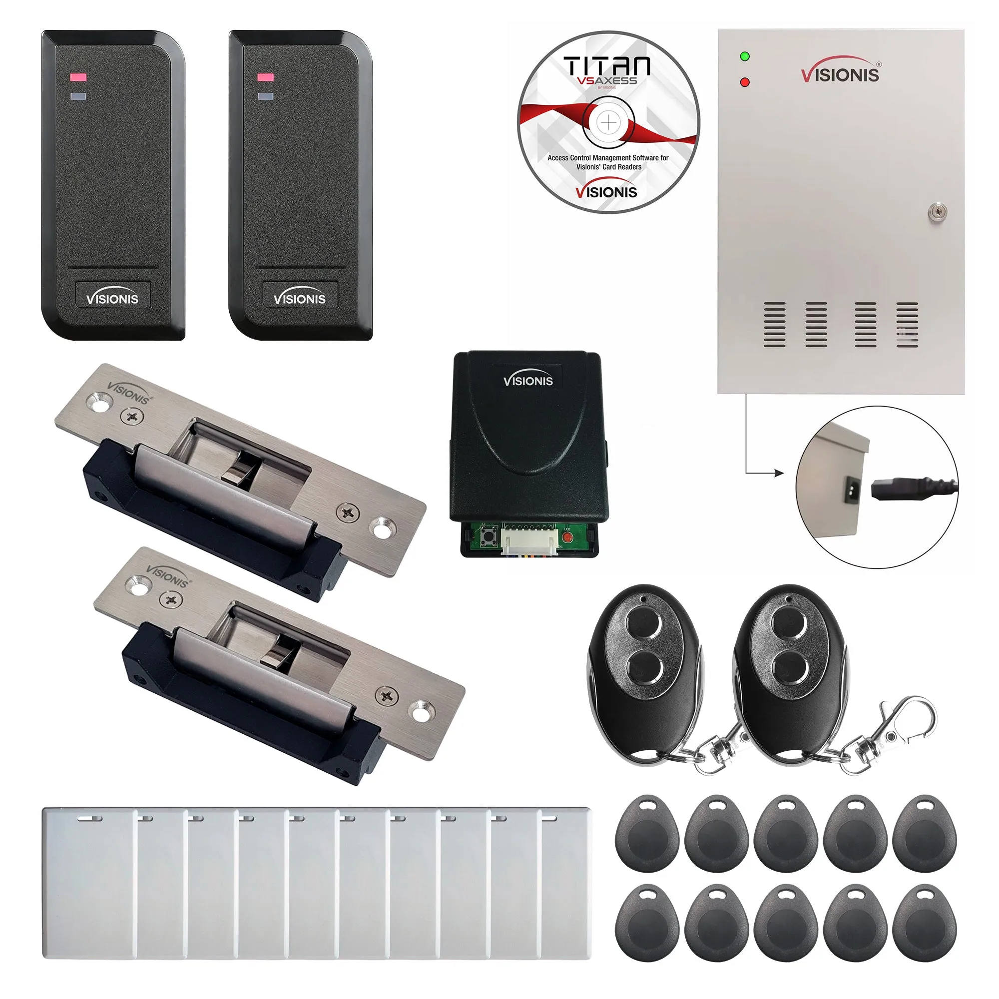 FPC-6187 Two Doors Access Control Electric Strike Fail Safe Fail Secure Adjustable TCP / IP RS485 Wiegand Controller Box   Waterproof Card Reader, Software   20,000 Users Wireless Receiver
