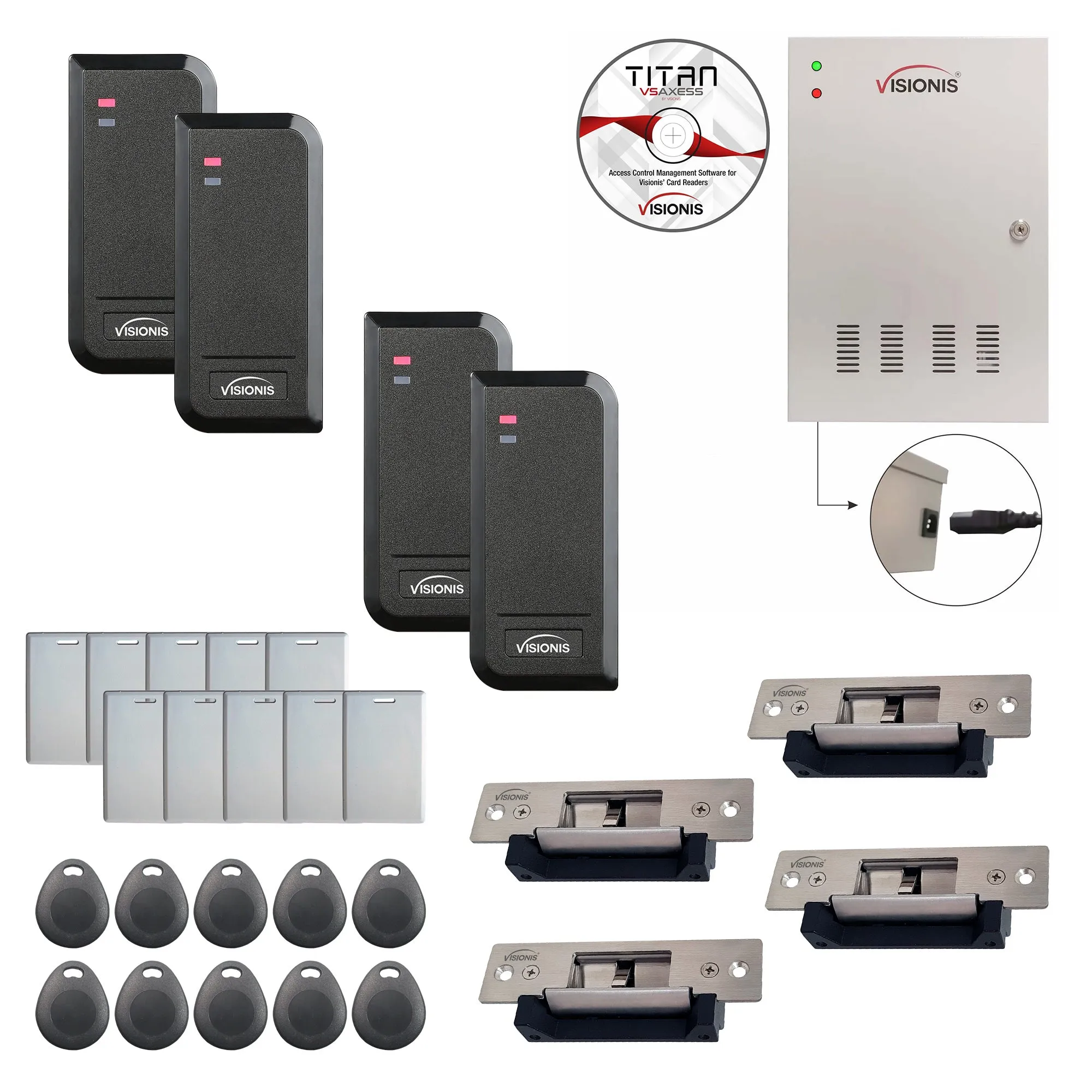 FPC-6224 Four Doors Access Control TCP / IP RS485 Wiegand Electric Strike Fail Safe Fail Secure Adjustable Controller Box   Waterproof Card Reader   Software Included   20,000 Users Kit