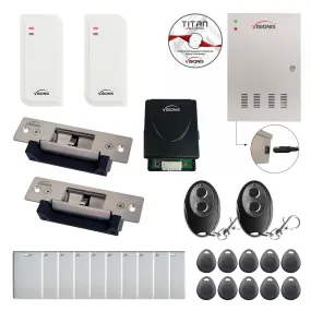 FPC-6533 Two Doors Access Control Electric Strike Fail Safe Fail Secure Adjustable TCP/IP RS485 Wiegand Controller Box   Waterproof Card Reader, Software   20000 User Wireless Receiver Kit