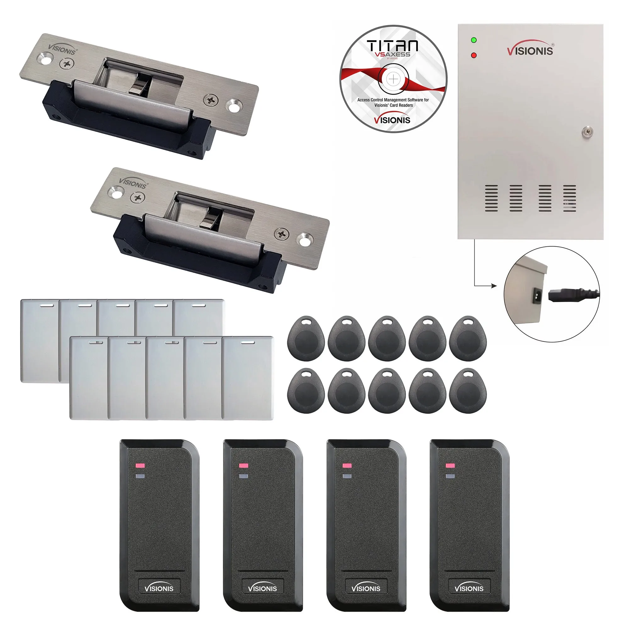 FPC-8532 Two Doors Access Control Electric Strike Fail Safe and Fail Secure Time Attendance   Entry and Exit Card Readers for Indoor/Outdoor Use, Software Included, 20000 Users Kit