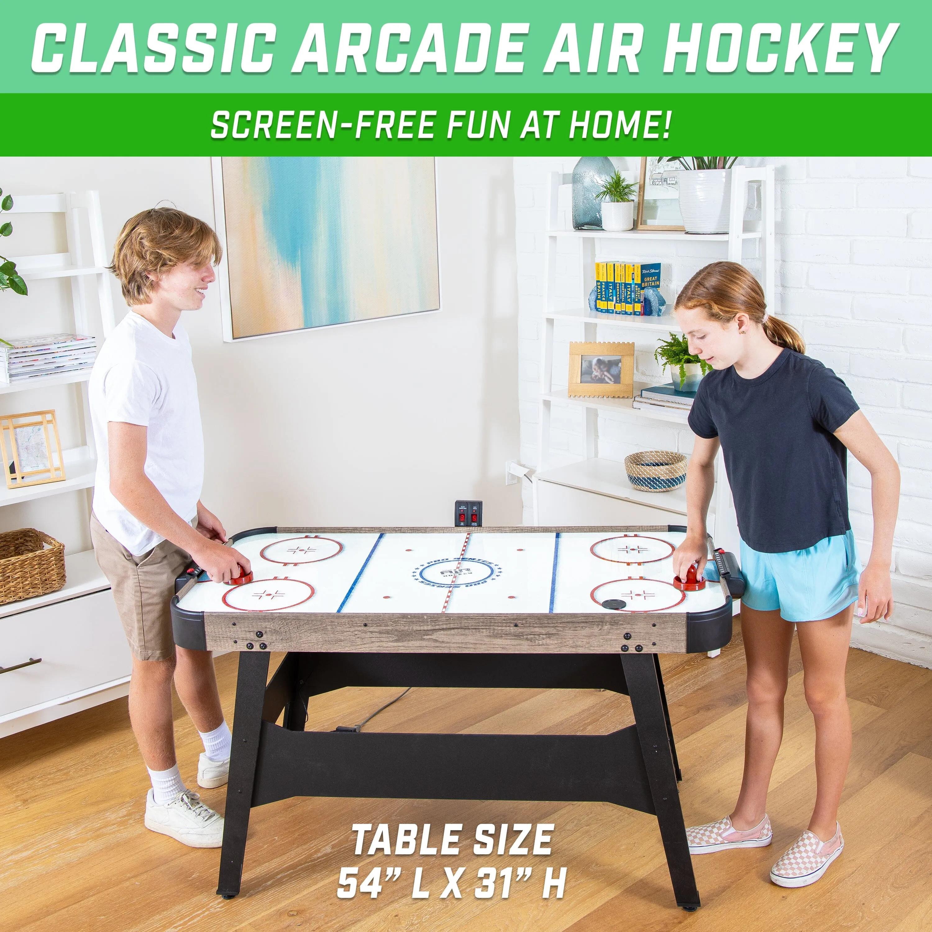 GoSports 54 Inch Air Hockey Arcade Table for Kids & Adults - Oak