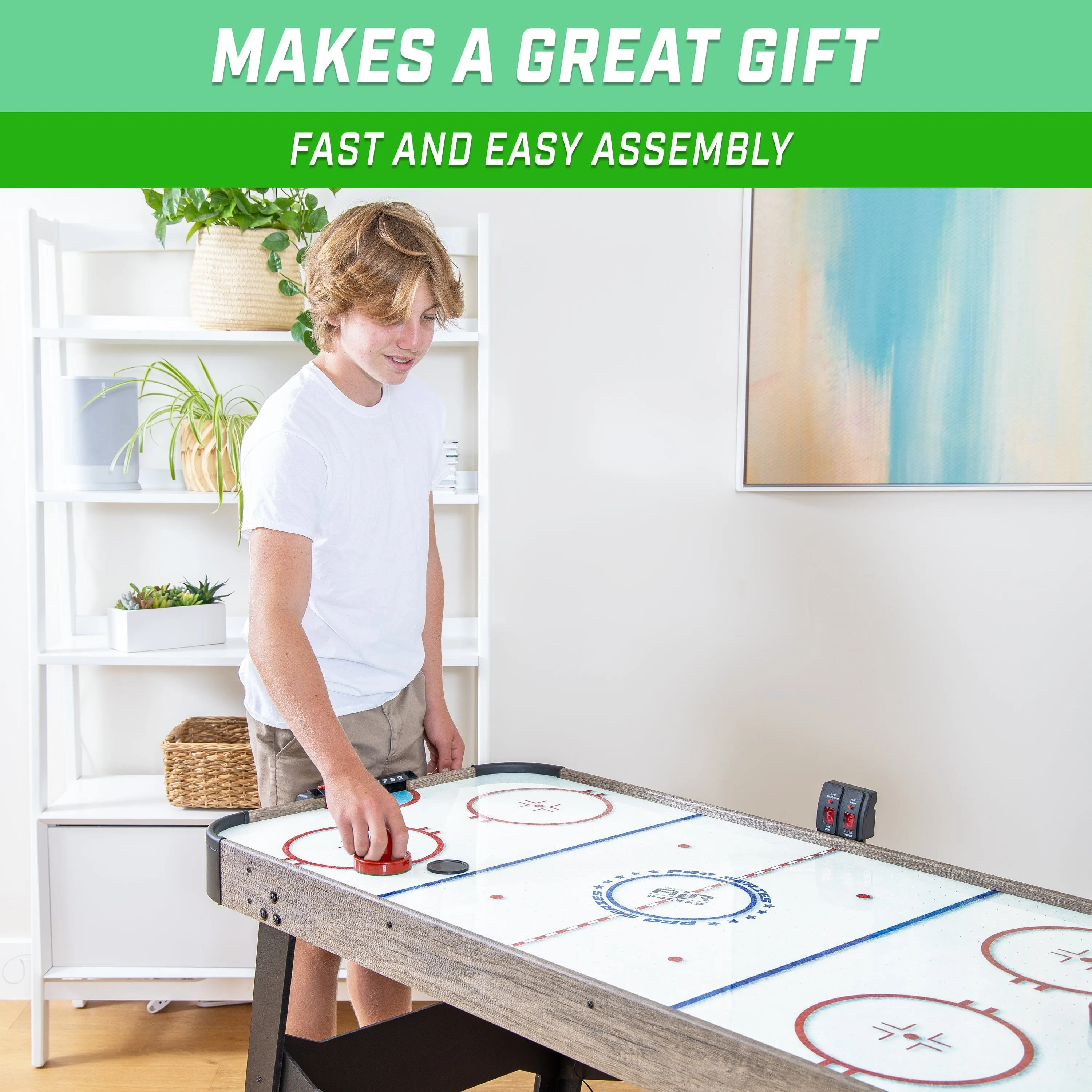 GoSports 54 Inch Air Hockey Arcade Table for Kids & Adults - Oak