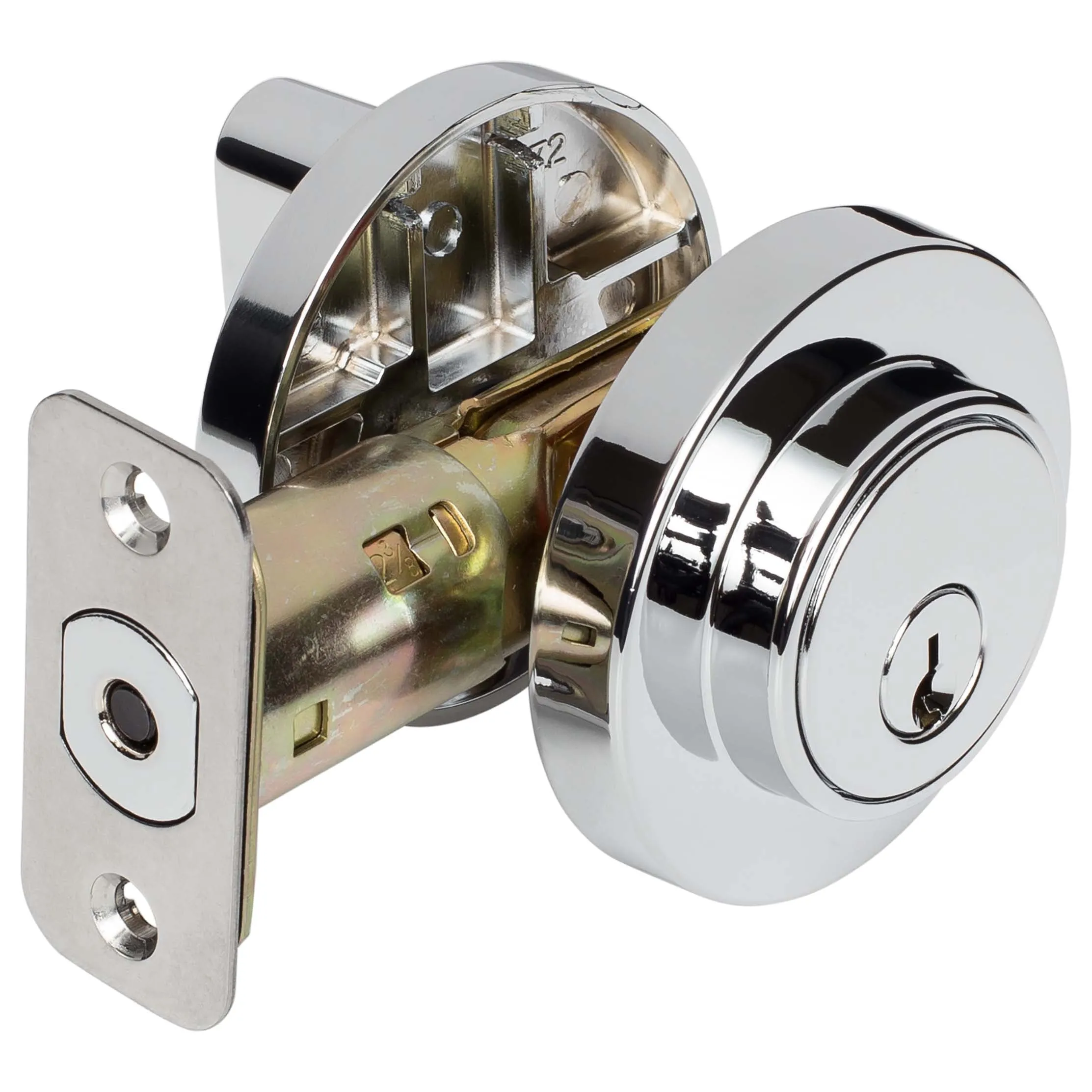 Keyed Single Cylinder Contemporary Deadbolt, Round Escutcheon