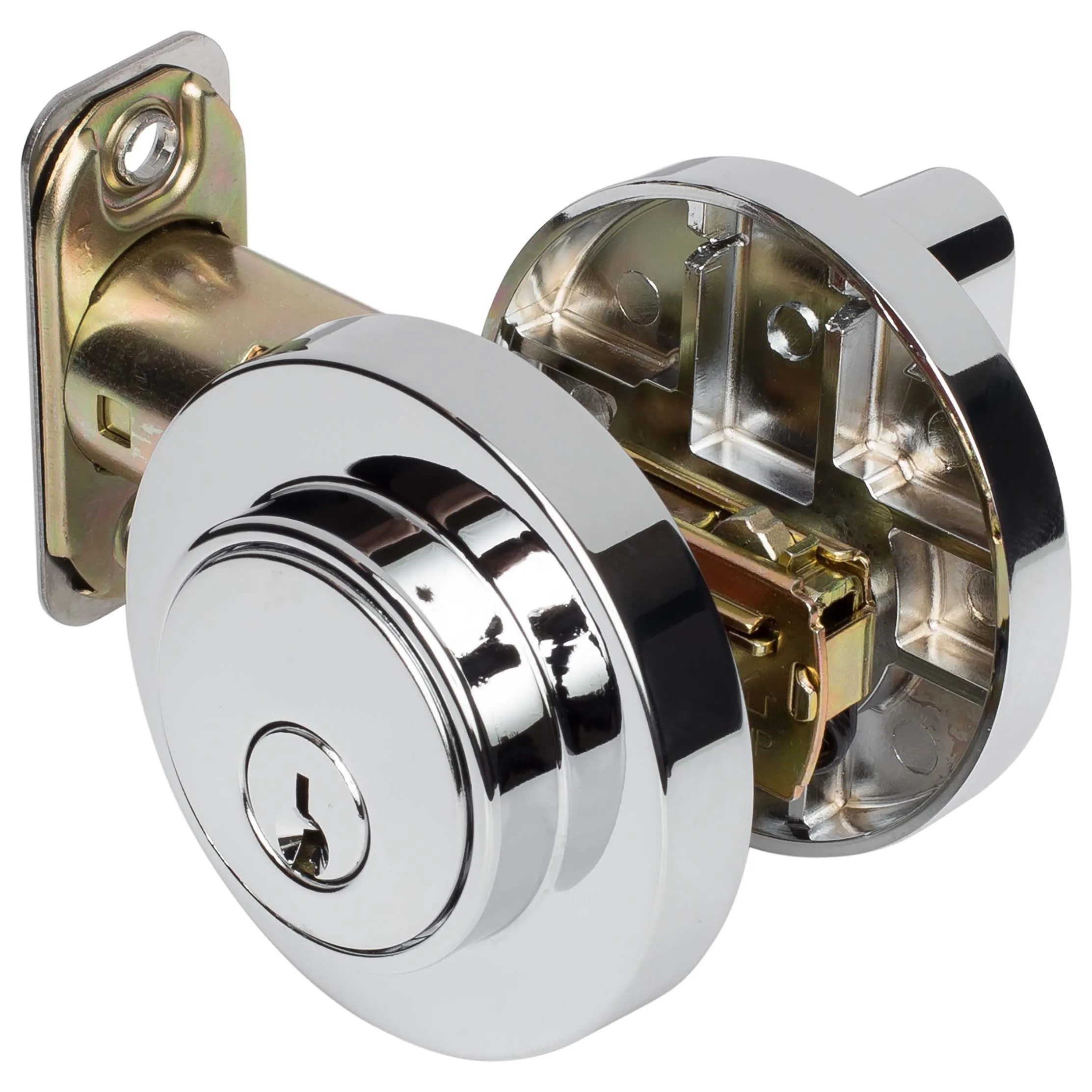 Keyed Single Cylinder Contemporary Deadbolt, Round Escutcheon
