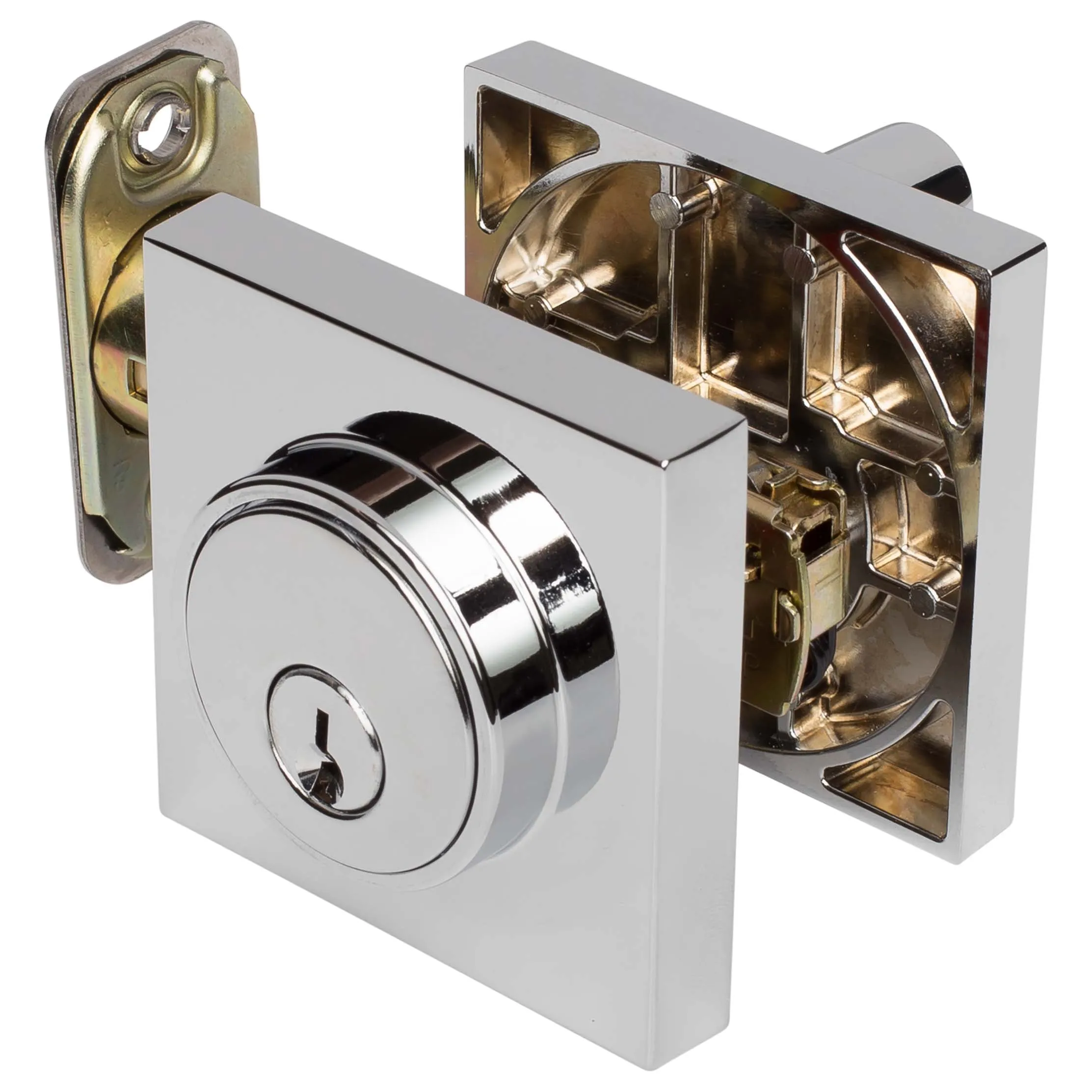 Keyed Single Cylinder Contemporary Deadbolt, Square Escutcheon