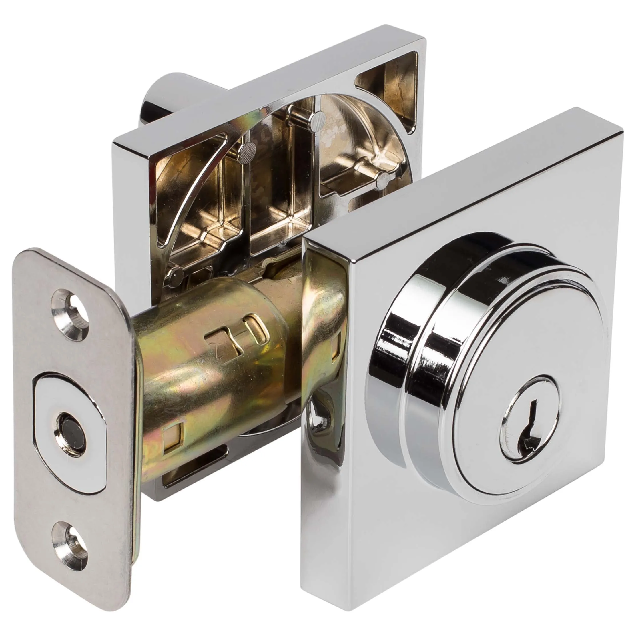 Keyed Single Cylinder Contemporary Deadbolt, Square Escutcheon
