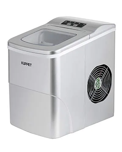 KUPPET Ice Maker Machine for Countertop, Portable Automatic Ice Maker with LCD Display, 9 Ice Cubes Ready in 6min, 26 lbs/day - for Parties/Home/Office/Bar, Ice Scoop and Basket (Silver)