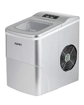 KUPPET Ice Maker Machine for Countertop, Portable Automatic Ice Maker with LCD Display, 9 Ice Cubes Ready in 6min, 26 lbs/day - for Parties/Home/Office/Bar, Ice Scoop and Basket (Silver)