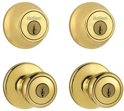 Kwikset 2 Entry 2 Single Cylinder Deadlock 4 Pack Keyed Alike Set Polished Brass