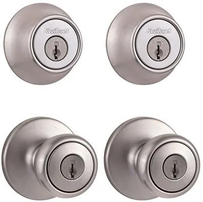 Kwikset 2 Entry 2 Single Cylinder Deadlock 4 Pack Keyed Alike Set Satin Chrome