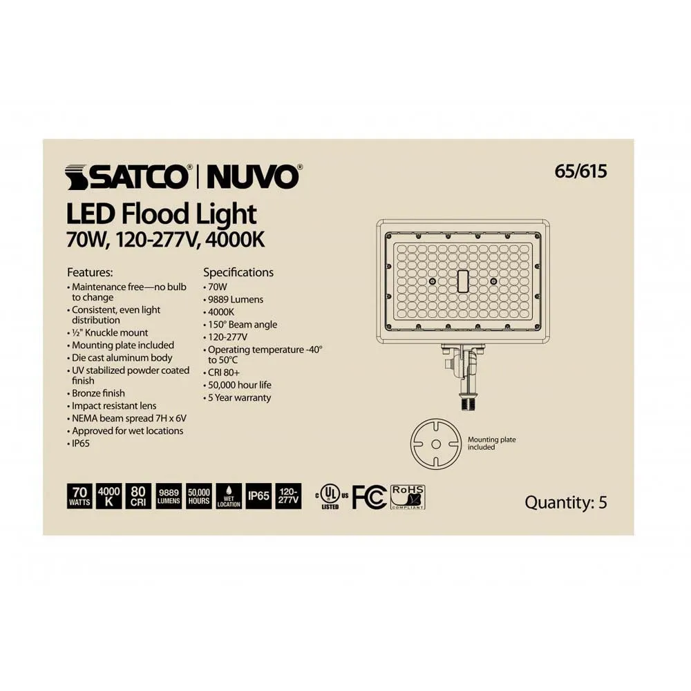 LED Flood Light 70w 4000K Bronze Finish 100-277V