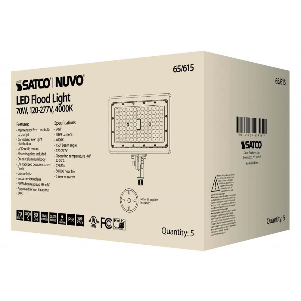 LED Flood Light 70w 4000K Bronze Finish 100-277V