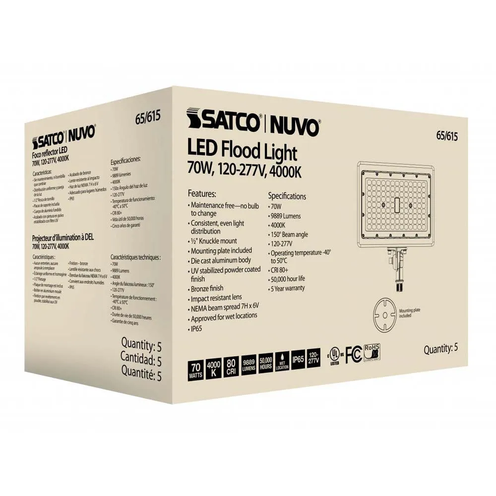 LED Flood Light 70w 4000K Bronze Finish 100-277V