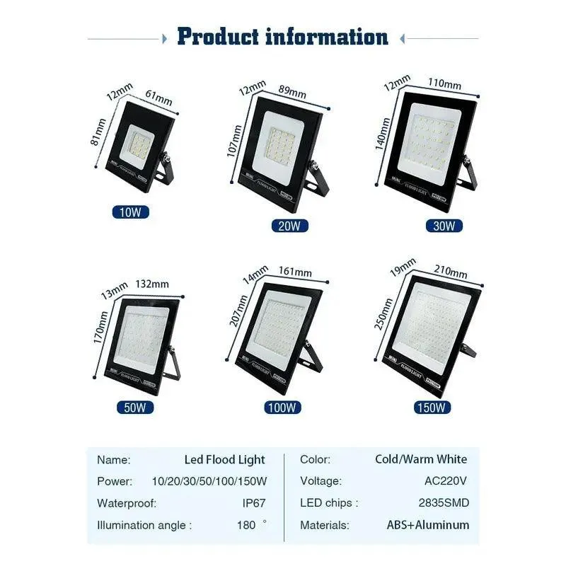 LED Flood Light AC220V High Brightness IP67 | 10W-150W optional