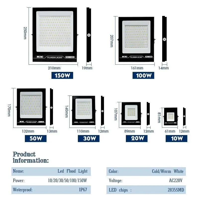 LED Flood Light AC220V High Brightness IP67 | 10W-150W optional