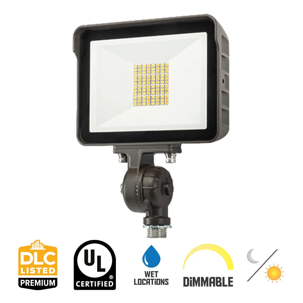 LED Flood Light With Photocell, 35 Watts, 5000 Lumens, 30K/40K/50K, 120-277V, Bronze