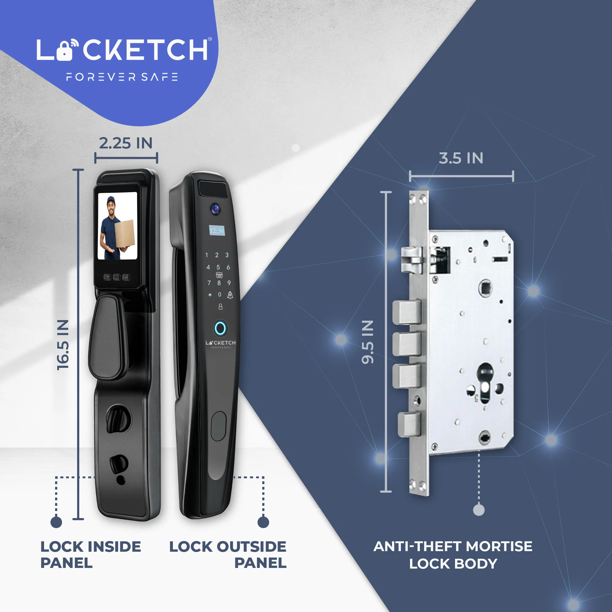 Locketch Night Vision Camera Smart Door Lock & Doorbell for Homes 5-In-1 Keyless Smart Door Lock with Camera Featuring App & NFC – Wi-Fi Connection