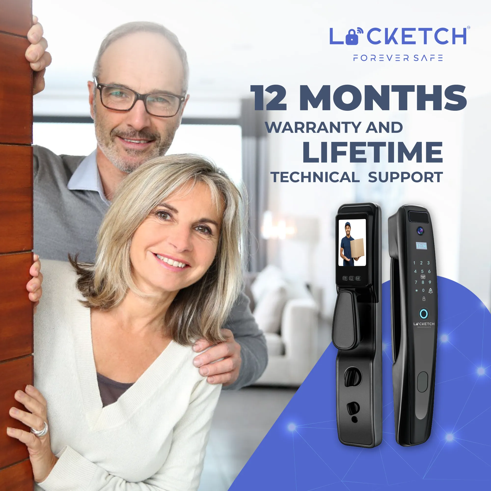 Locketch Night Vision Camera Smart Door Lock & Doorbell for Homes 5-In-1 Keyless Smart Door Lock with Camera Featuring App & NFC – Wi-Fi Connection