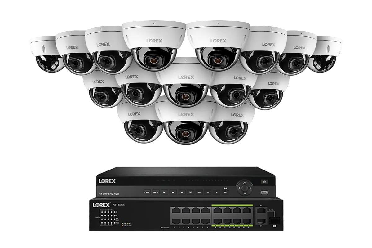 Lorex Elite Series 4K 32 Camera Capable 8TB Wired NVR System with 8MP (4K) A10 IP Dome Cameras
