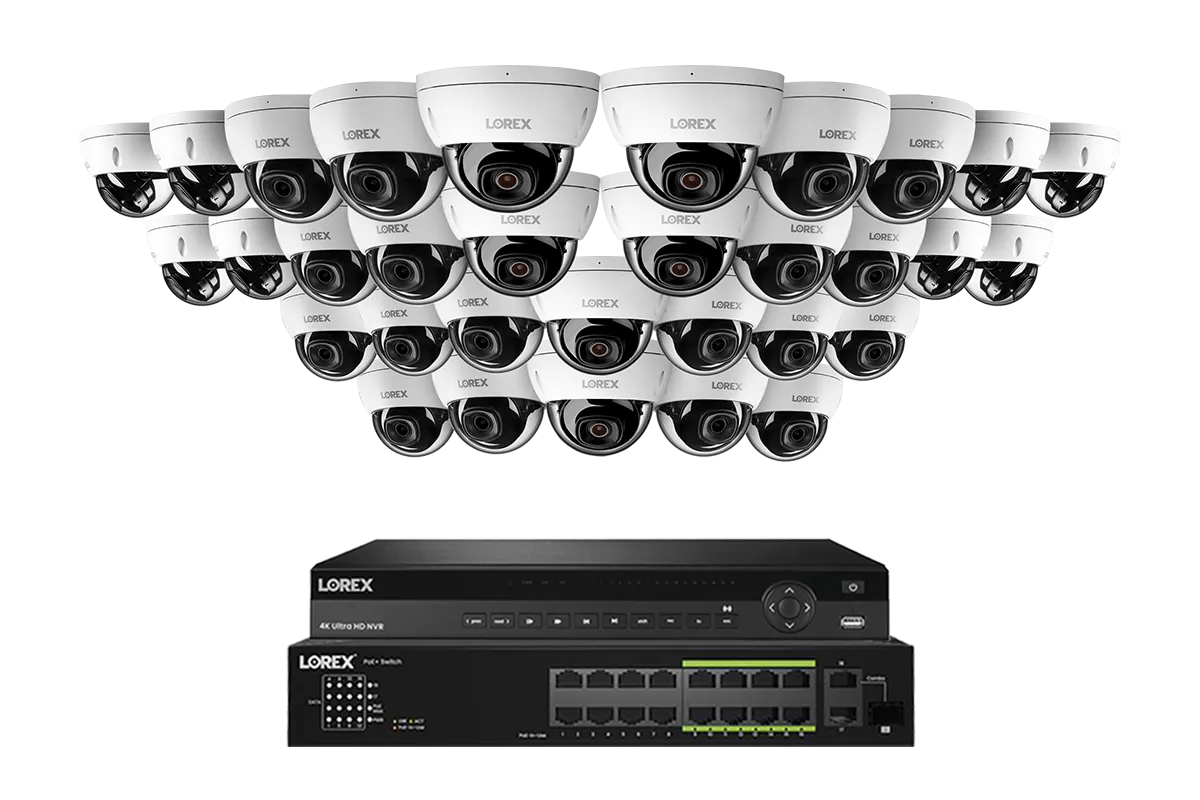 Lorex Elite Series 4K 32 Camera Capable 8TB Wired NVR System with 8MP (4K) A10 IP Dome Cameras