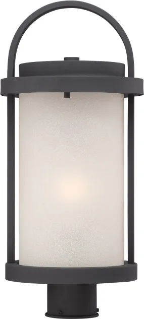 Nuvo 9 inch Willis LED Outdoor Post Black Antique White Glass