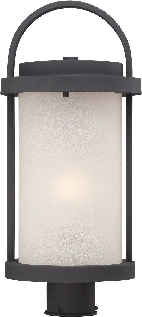 Nuvo 9 inch Willis LED Outdoor Post Black Antique White Glass