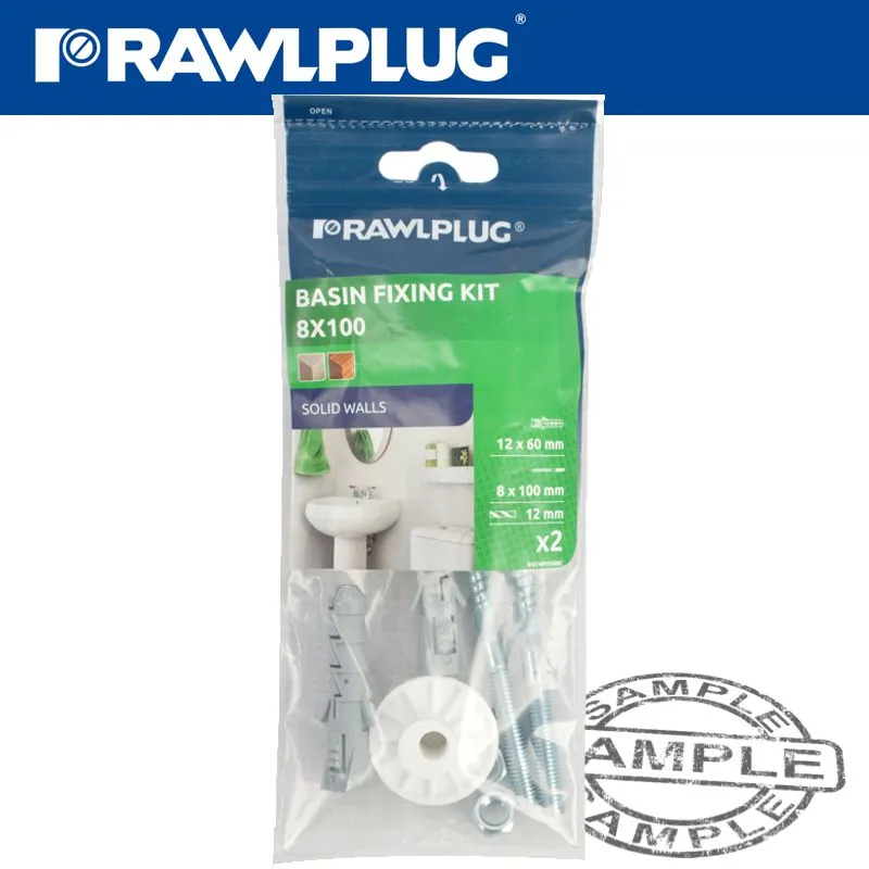 RAWLPLUG WASHBASIN MOUNTING KIT SOLID WALLS RAW R-S1-KPU120NC