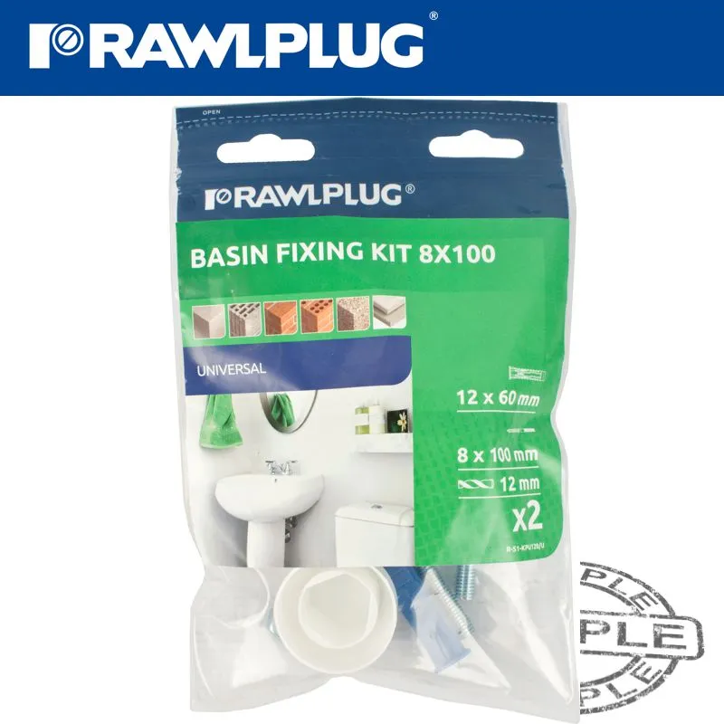 RAWLPLUG WASHBASIN MOUNTING KIT WITH 12MM 4ALL PLUGS AND SCREWS RAW R-S1-KPU120-U