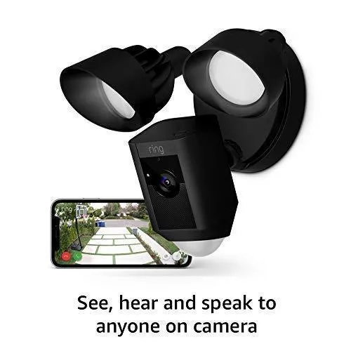 Ring Floodlight Camera Motion-Activated HD Security Cam Two-Way Talk and Siren Alarm, Black, Works with Alexa