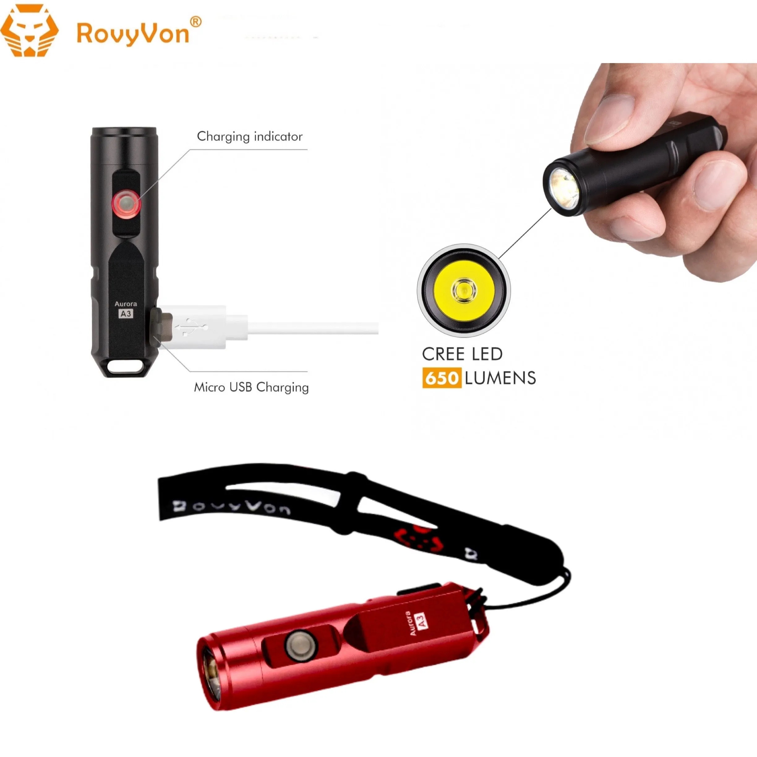 RovyVon Aurora A3x Aluminum EDC Keychain Flashlight