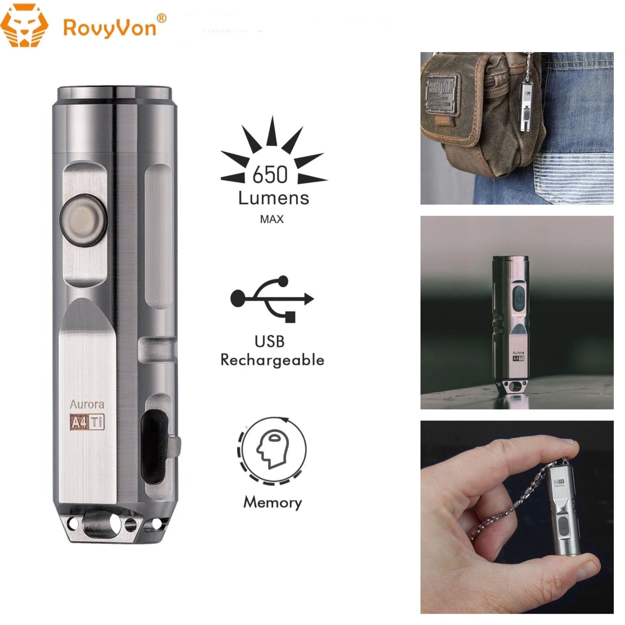 RovyVon Aurora A4x Titanium EDC Keychain Flashlight