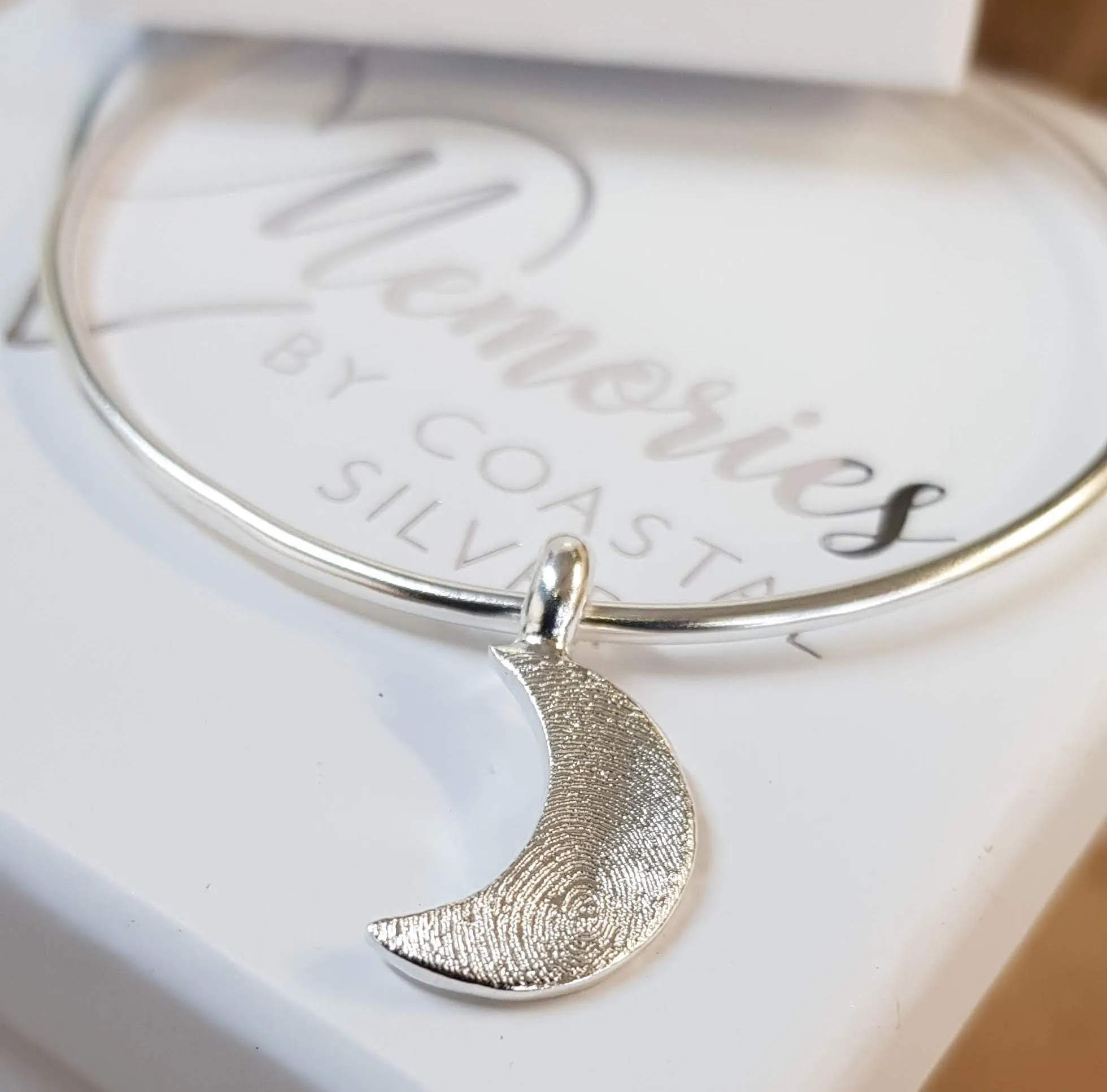 Silver 'Crescent Moon' Fingerprint Bangle