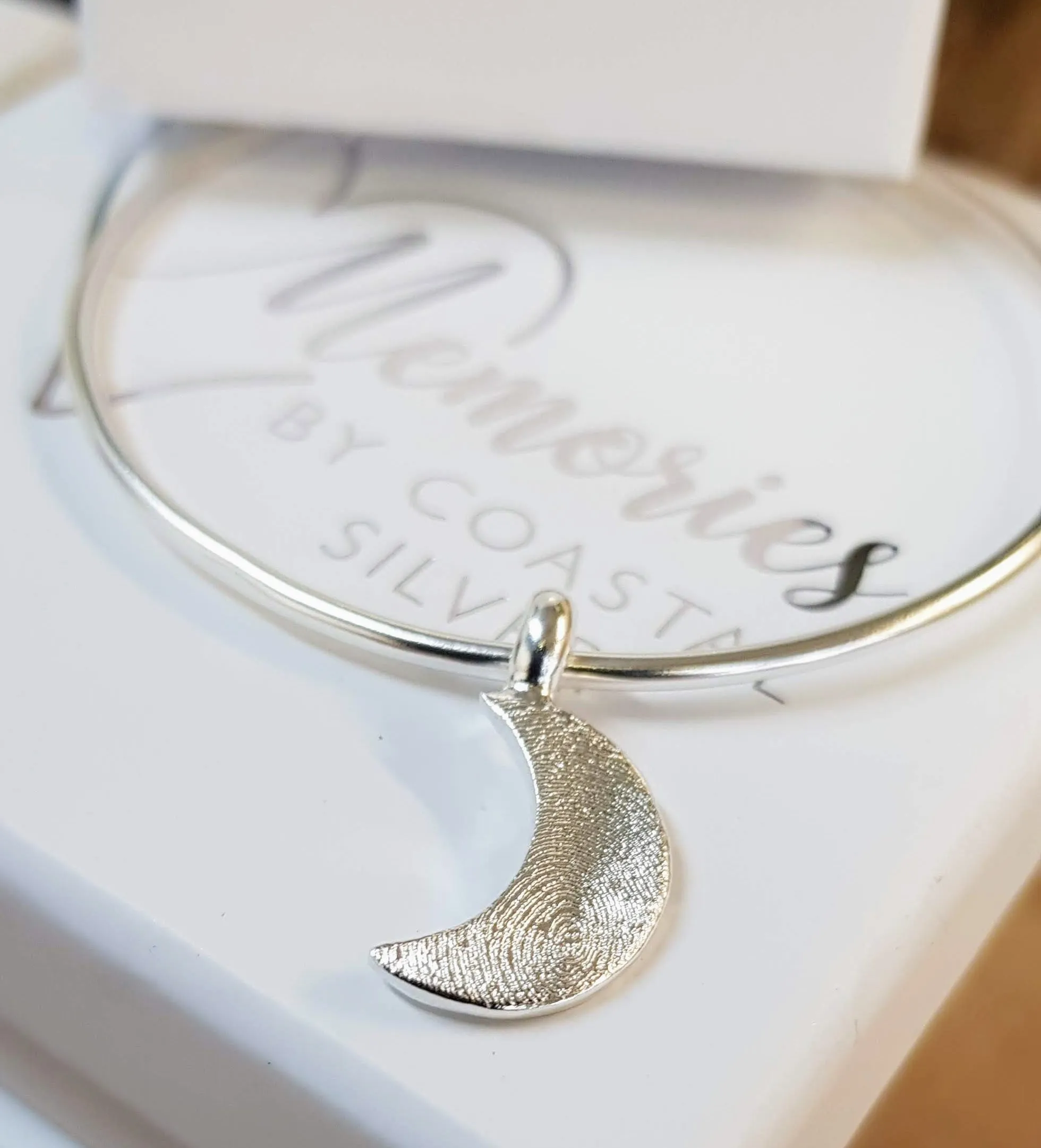 Silver 'Crescent Moon' Fingerprint Bangle