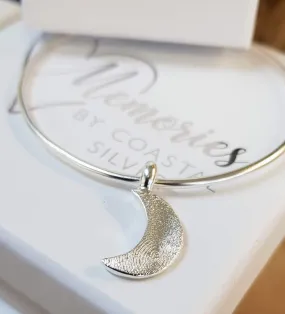 Silver 'Crescent Moon' Fingerprint Bangle
