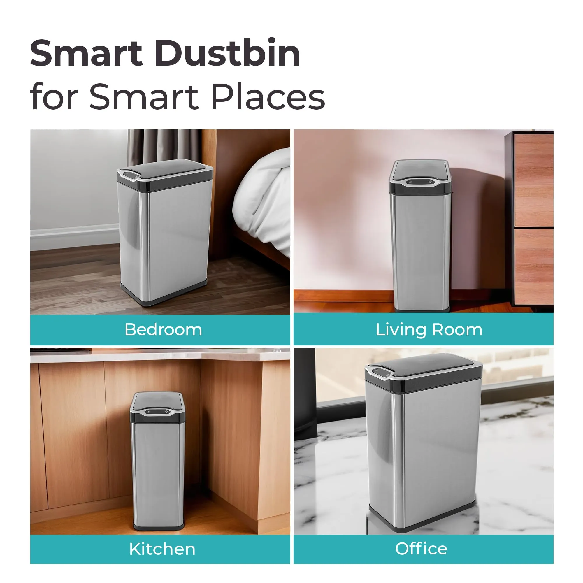 The Better Home 20L (46cm) Stainless Steel Automatic Dustbin With Lid | Dustbin For Bathroom | Dustbin For Kitchen | Trash Bin For Home & Office | Silver