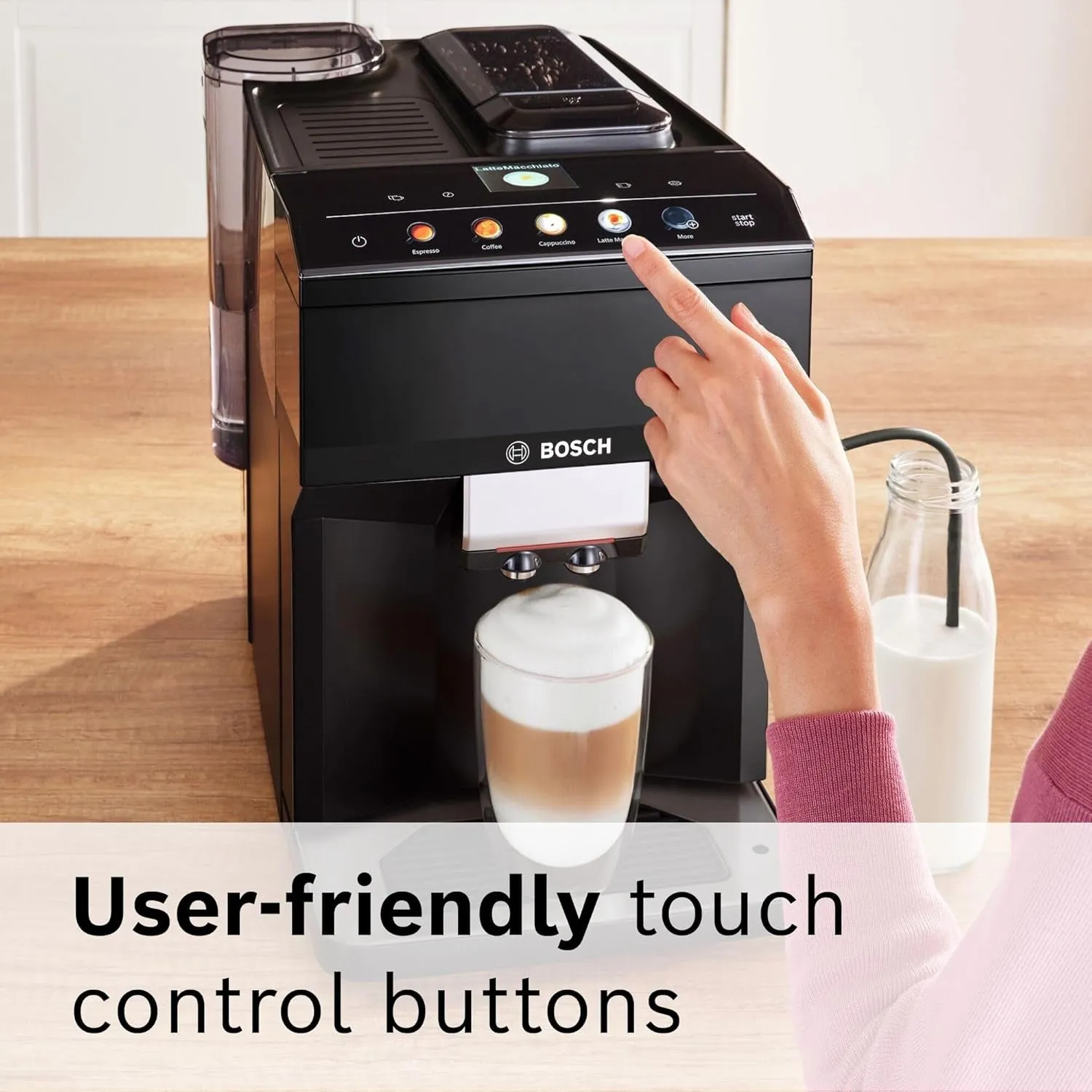 TPU40109 500 Series Fully Automatic Espresso Machine with Whole Bean Compartment and Ground Coffee Chute, TFT Display & Touch Control Panel