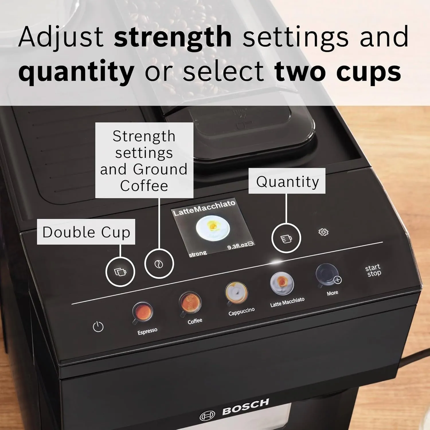 TPU40109 500 Series Fully Automatic Espresso Machine with Whole Bean Compartment and Ground Coffee Chute, TFT Display & Touch Control Panel