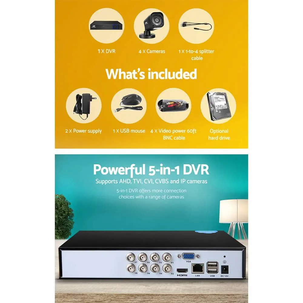 UL-Tech 1080P High-Definition 8-Channel Surveillance System with 2TB DVR and Four Cameras