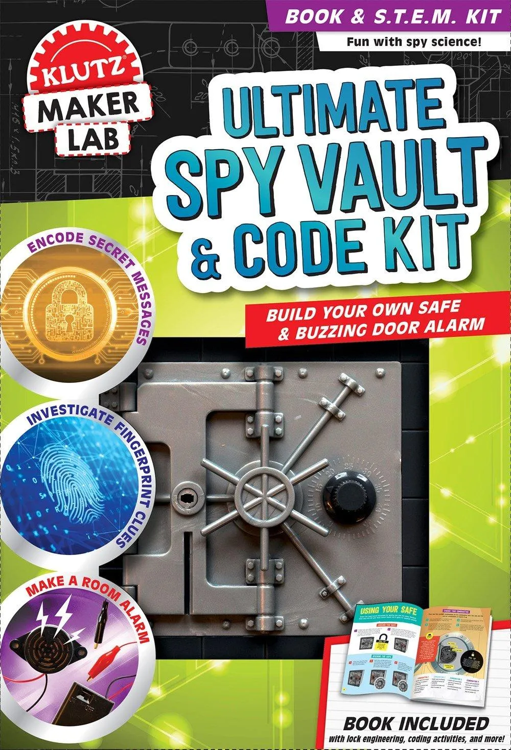 ULTIMATE SPY VAULT & CODE KIT 8  Book & S.T.E.M Kit-Build Your Own Safe & Buzzing Door Alarm