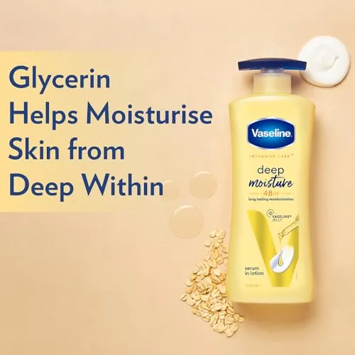 Vaseline Intensive Care Deep Moisture Nourishing Body Lotion 400 ml, Daily Moisturizer for Dry Skin, Gives Non-Greasy, Glowing Skin - For Men & Women