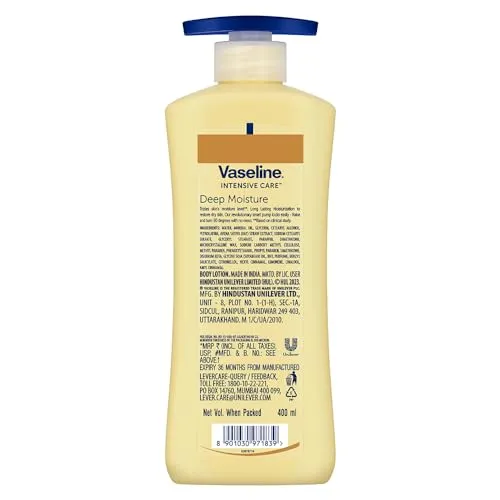 Vaseline Intensive Care Deep Moisture Nourishing Body Lotion 400 ml, Daily Moisturizer for Dry Skin, Gives Non-Greasy, Glowing Skin - For Men & Women