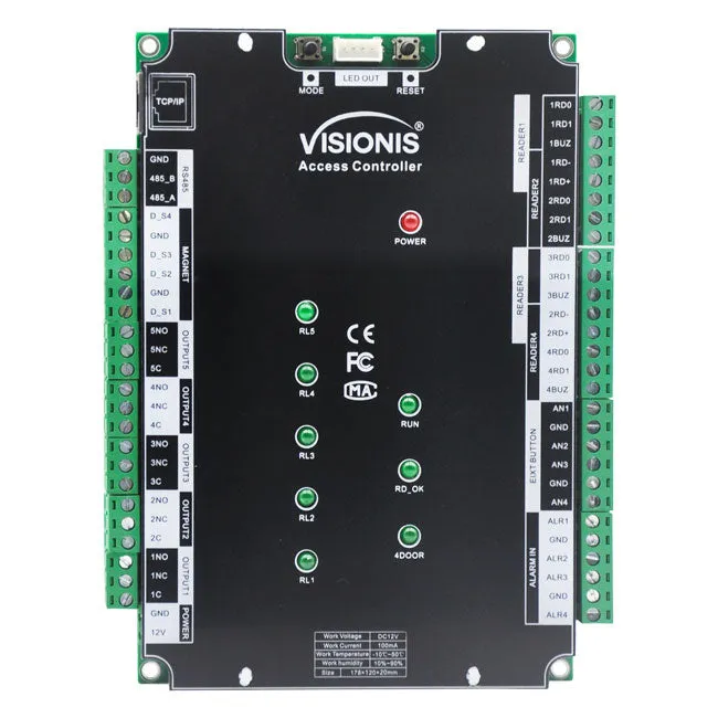 Visionis VIS-AXESS-4D-ETL-PCB (Version 2.0) - Four Doors   Network Access Control PCB   Controller Board   TCP IP   Wiegand With Desktop Software   20,000/70,000 User Record