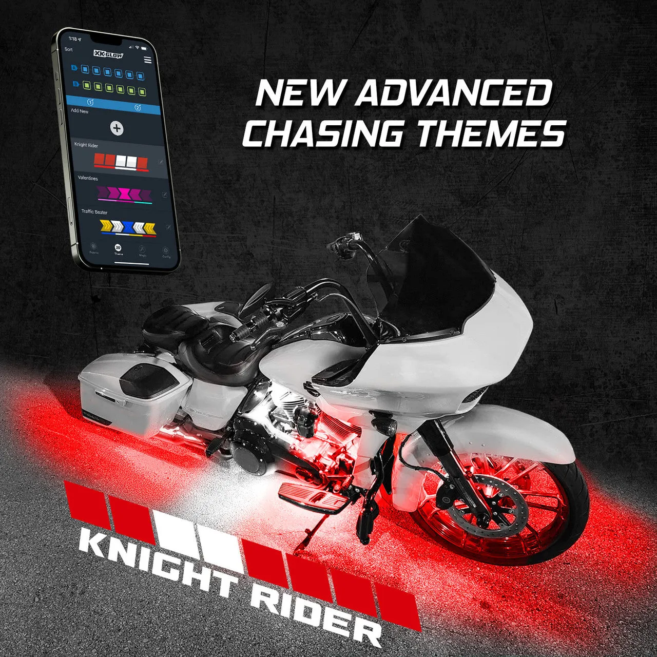 XKGlow Addressable LED Motorcycle Accent Light Kits [XKalpha App Controlled] Standard or Advance